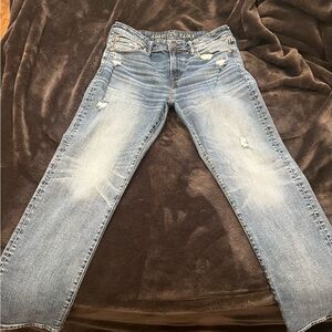 American Eagle Outfitters Women's Distressed Light Blue Straight Leg Jeans
